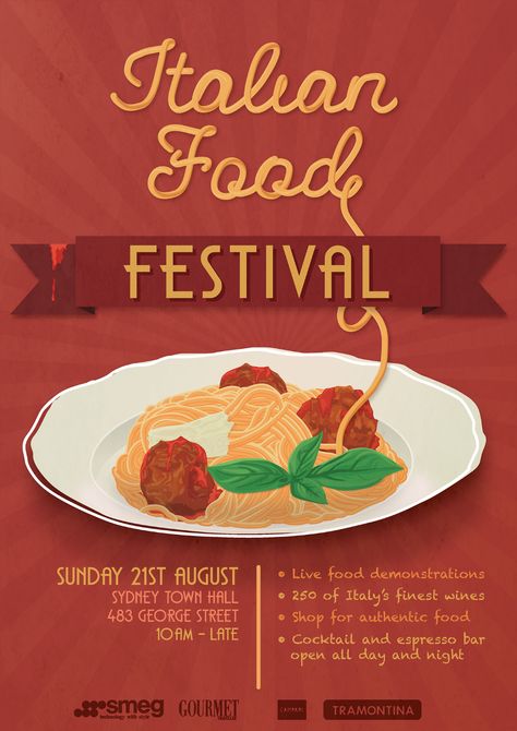 Mock Italian Food Festival poster on Behance Italian Food Festival Poster, Italian Food Festival, Wine Festival Poster, Food Festival Poster, Festival Poster Design, Italian Posters, Food And Wine Festival, Poster Design Layout, Italy Poster