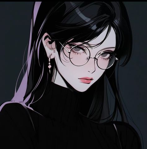 Sharp Anime Eyes, Girl With Glasses, Cute Twitter Headers, Black And White Art Drawing, Grunge Art, Gothic Anime, Anime Dancer, Female Character Design, Digital Art Girl