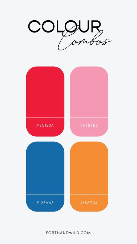 Colour palette made up of pink, red, blue and yellow. Procreate Color Palette, Hex Color Palette, Color Palette Yellow, Red Colour Palette, Pink Color Schemes, Pink Palette, Blue Palette, Colour Combos, Color Palette Pink