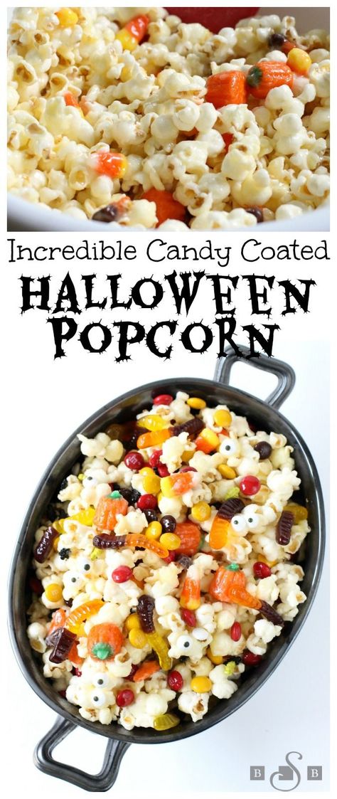 This popcorn is so easy to make and fun to serve and eat for Halloween! Recipe is right here! The kids love it! #halloween #popcorn #halloweenpartytreats #partytreats #partyfood Spooky Popcorn, Baking Spring, Baking Winter, Baking Autumn, Baking Summer, Baking Easter, Popcorn Butter, Halloween Fingerfood, Diy Party Food