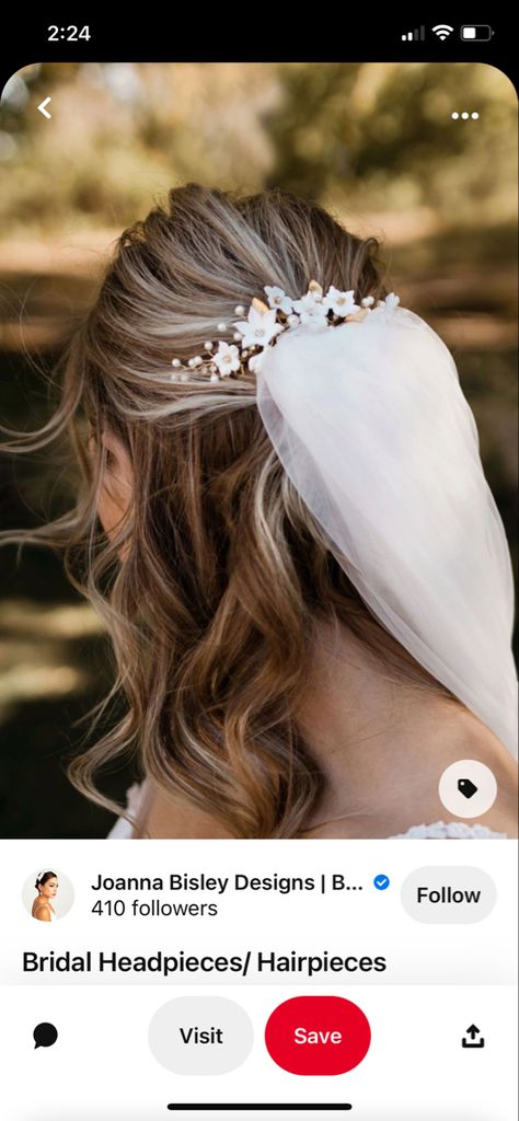 Juniper Flower, Long Hair And Short Hair, Bride Hairstyles With Veil, Bridal Hair Half Up Half Down, Bridal Hairpins, Bridal Hair Half Up, Bridal Hair Down, Half Up Wedding Hair, Bridal Hair Veil