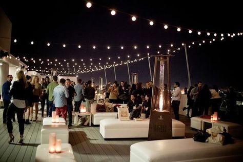 How do you make the decision between throwing a cocktail wedding versus that of the traditional sit-down wedding? Some things to keep in mind ... Rooftop Wedding Reception, Rooftop Lighting, Wedding Rooftop, Cocktail Wedding Reception, Rooftop Party, Lounge Party, Rooftop Lounge, Rooftop Wedding, On Top Of The World