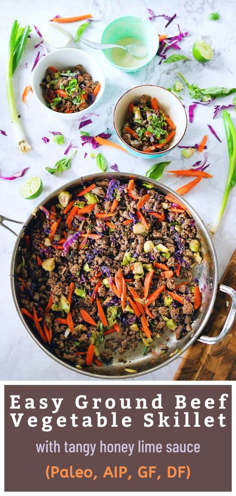 This easy ground beef recipe is great on busy nights because it’s quick, healthy, and tasty as well as gluten-free, dairy-free, and AIP compliant. #beefrecipe #healthygroundbeefrecipes, #recipeswithbeef, #groundbeefdinner, #groundbeefrecipes, #autoimmunepaleorecipes, #autoimmunediet, #recipesautoimmunepaleo, #aiprecipes, #autoimmune, #aipdietrecipes, #autoimmuneprotocol, #paleorecipes, #onepotmeals, #onepotrecipes, #onepanmeals, #healthyonepandinners, #glutenfree, #dairyfree Aip Ground Beef Recipes Autoimmune Paleo, Aip Beef Recipes, Paleo Casseroles, Aip Lifestyle, Aip Dinners, Aip Dinner, Aip Diet Recipes, Vegetable Skillet, Aip Breakfast