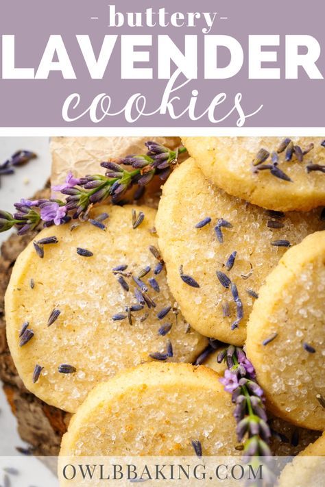 Lavender Cookies Lavendar Recipe, Lavender Dessert Recipes, Sable Cookie, Lavender Cookie, Lavender Dessert, Lavender Shortbread Cookies, Cottagecore Recipes, Lavender Shortbread, Lavender Cookies