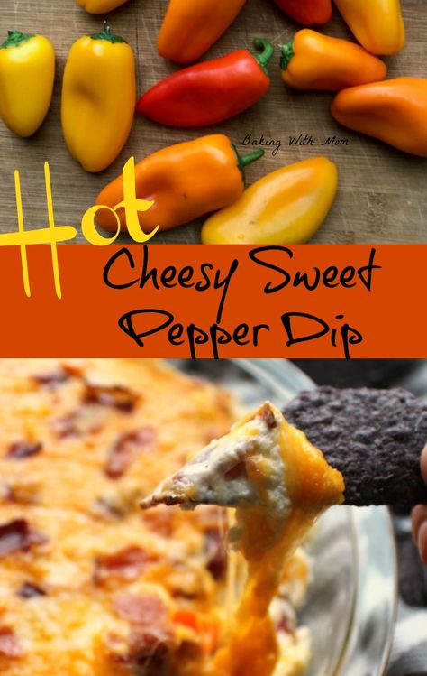 Hot Cheesy Sweet Pepper Dip with bacon and cheddar cheese is a delicious dip for parties or a night in. #diprecipe #bacon #Bakingwithmom Sweet Pepper Dip Recipe, Sweet Pepper Dip, Hot Pepper Dip, Bacon Cream Cheese Dip, Pepper Dip Recipe, Dip For Parties, Sweet Banana Peppers, Dip With Cream Cheese, Easy Supper Recipes