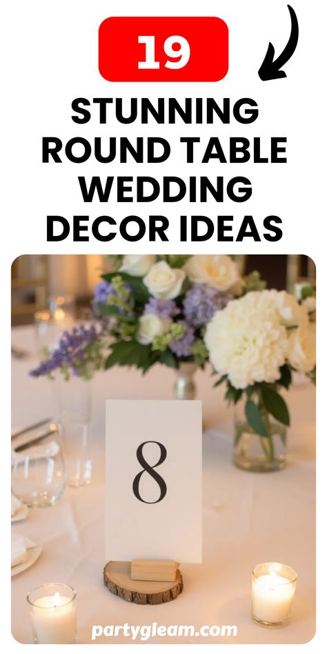 Plan an unforgettable wedding reception with these 19 stunning round table wedding decor ideas! From personalized table numbers to unique centerpiece arrangements, discover ways to add a beautiful touch to your big day. Transform your venue with clever decoration ideas that reflect your style—creating an inviting atmosphere for guests to enjoy. Explore beautiful table settings, elegant color schemes, and creative DIY accents that will leave everyone in awe. Make your celebration memorable with these thoughtful touches! Simple Centerpiece For Round Table, Creative Wedding Table Decorations, Mix Of Long And Round Tables Wedding, Simple Table Decorations Wedding Budget, Wedding Table Set Up Round, Tablescape Wedding Round Table, Round Table With Cheesecloth Runner, Elegant Round Table Wedding Decor, Intimate Wedding Table Setting