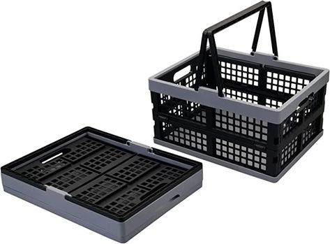 Amazon.com: Fiazony 2-Pack Plastic Collapsible Storage Crate, 15 L Folding Shopping Basket with Handles : Office Products Grocery Basket, Storage Crate, Plastic Crates, Collapsible Storage, Basket With Handles, Cloud Photos, Crate Storage, Basket Shelves, Plastic Laundry Basket