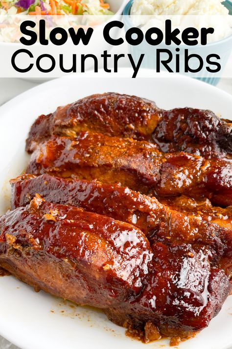 Ribs on a plate. Slow Cooker Country Style Ribs, Country Ribs Recipe, Slow Cooker Ribs Recipe, Pork Crockpot Recipes, Boneless Ribs, Crockpot Ribs, Country Style Ribs, Slow Cooker Ribs, Crock Pot Recipe