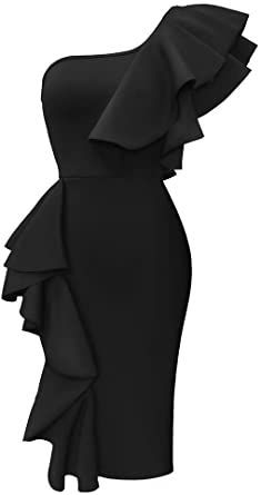 Stylishine Women's Cocktail Party One Shoulder Ruffle Bodycon Formal Pencil Dress Off Shoulder Bodycon Dress, Black Pencil Dress, Ruffle Bodycon, December 2022, Bodycon Dress Parties, Dress Prom, Pencil Dress, Comfortable Outfits, Wearing Black