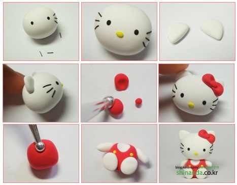 Hello kitty Hello Kitty Air Dry Clay, Air Dry Clay Hello Kitty, Hello Kitty Fondant, Tort Hello Kitty, Fimo Kawaii, Hello Kitty Vans, Diy Fimo, Fondant Animals, Fondant Tutorial