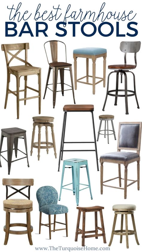 The BEST Farmhouse Bar Stools that you'll love! #barstool #farmhousestyle #farmhousebarstools #barstools Island Stools Farmhouse, Farmhouse Kitchen Island Stools, Best Bar Stools For Kitchen Island, Farmhouse Stools For Island, Modern Farmhouse Counter Stools, Modern Farmhouse Bar Stools, Farmhouse Counter Stools, Farmhouse Barstools, Modern Farmhouse Bar