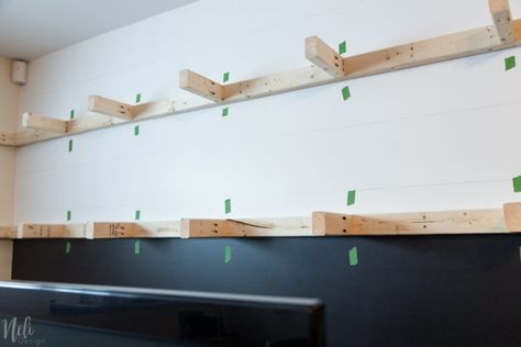 How to make very long floating shelves | NeliDesign Ikea Floating Shelves, Wooden Storage Shelves, Shelf Arrangement, Long Floating Shelves, Floating Books, Floating Shelves Bedroom, Reclaimed Wood Floating Shelves, Floating Bookshelf, Floating Shelves Living Room