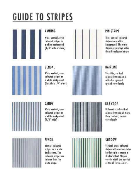 d-e-si-g-n: A guide I made to show the different types of stripes let me know if you want more like this Types Of Stripes Pattern, Checks And Stripes Patterns, Stripes Pattern Design Fabrics, Mixing Patterns Fashion, Clothing Fabric Patterns, Striped Clothes, Stripes Pattern Design, Types Of Patterns, Fashion Illustrations Techniques