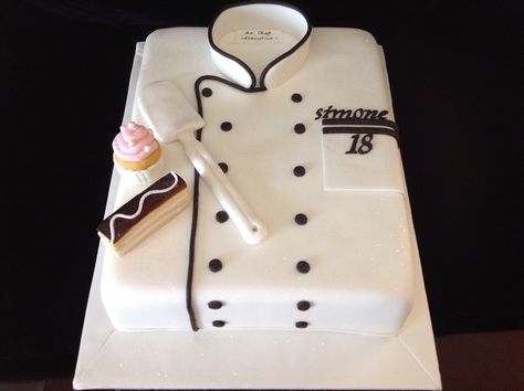 Chef jacket cake.... Made by bellalicious Cakes Chef Cake Design Birthdays, Chef Cake Design, Pastry Chef Cake, Culinary Arts Recipes, Bible Cake, Chef Cake, Birthday Cake For Husband, Cake For Husband, Dad Birthday Cakes