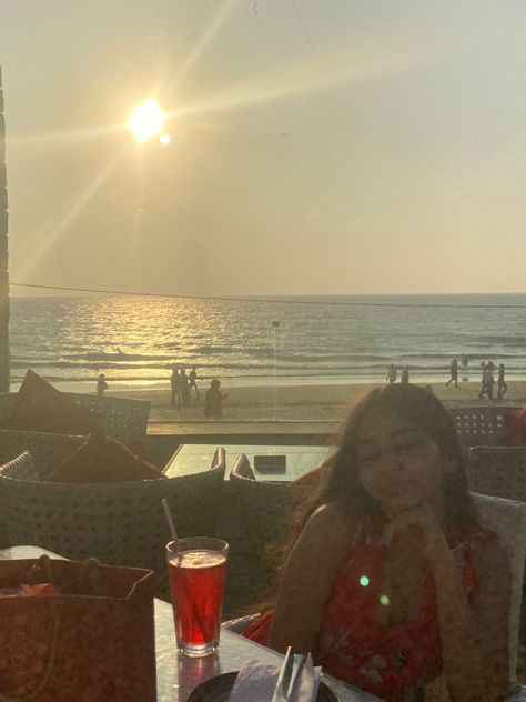 Beach cafe sunset ocean sea juhu beach mumbai aesthetic pretty girl rich classy Juhu Beach Aesthetic, Juhu Beach Mumbai, Aesthetic Pretty Girl, Mumbai Aesthetic, Juhu Beach, Ishan Kishan, Cafe Pictures, Aesthetic Pretty, Beach Cafe