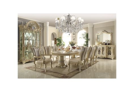 Found on Bing from www.themansionfurniture.com Beige Dining Room, White Dining Room Sets, Formal Dining Room Sets, Sofa Chesterfield, Furnitur Ruang Keluarga, Dining Room Furniture Sets, Set Meja Makan, Royal Furniture, White Dining Room