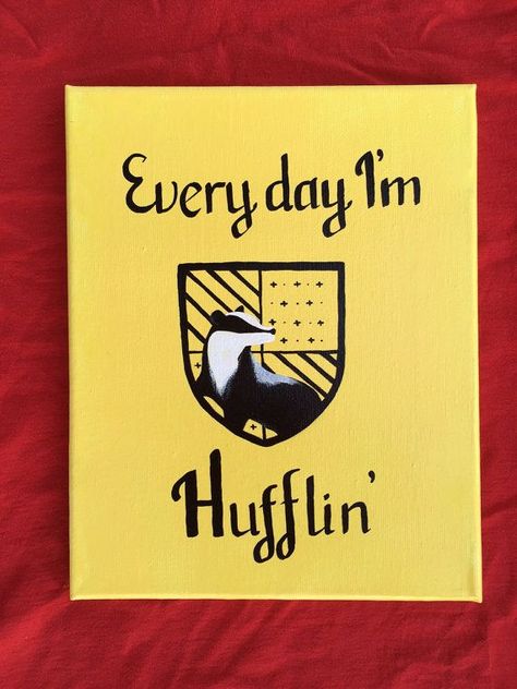 Hufflepuff Crafts, Harry Potter Canvas Painting, Hufflepuff Room, Hufflepuff Crest, House Fly, Harry Potter Painting, Hufflepuff Pride, Acrylic Canvas Painting, Paintings Easy