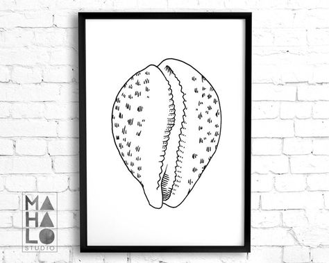 Black And White Minimalist Cowrie Shell Illustration Printable Wall Art Seashell Art Nautical Decor Coastal Wall Art Beach Decor Sea Shell Wall Art, Seashell Illustration, Shell Wall Art, Shell Drawing, Shell Tattoos, Arrow Tattoo Design, Seashell Wall Art, Wall Art Beach, Sea Shell Decor