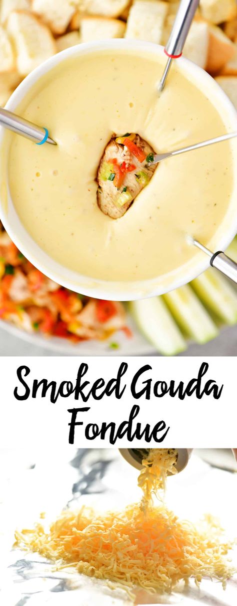 Steak Fondue, Gouda Fondue, Easy Fondue Recipes, Easy Fondue, Fondue Dinner, Cubed Chicken, Fondue Night, Fondue Recipes Cheese, Cheesy Appetizer