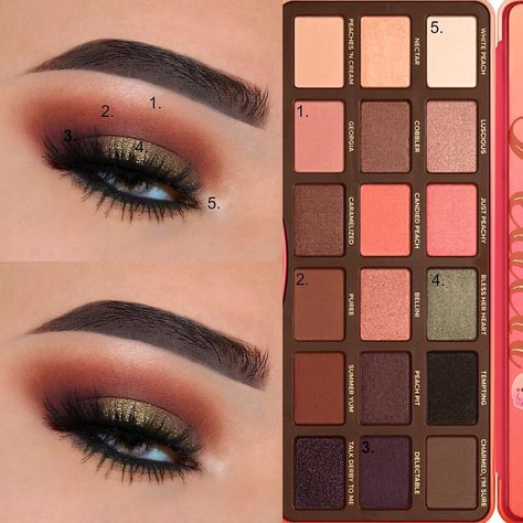 Too faced sweet peach palette Peach Palette Looks, Peach Pallet, Covergirl Eyeliner, Eye Shadow Pallets, Peach Pallete, Too Faced Sweet Peach, Sweet Peach Palette, Too Faced Peach, Trendy Eyeshadow