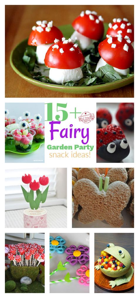 Over 15 Fairy Garden Party {Snack Ideas!} | Kid Friendly Things To Do Snacks For Fairy Party, Healthy Fairy Party Food, Enchanted Forest Party Snacks, Fairy Snack Ideas, Fairy Themed Appetizers, Fairy Food Ideas Snacks, Secret Garden Food Ideas, Flower Garden Party Food, Fairy Garden Party Snacks