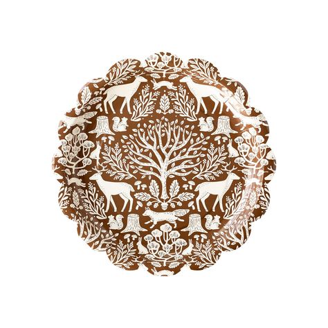 * includes 8 paper plates * 10" diameter Bring the beauty of the forest to your table with our Thanksgiving paper plates. Featuring delicate white illustrations of deer, squirrels, and trees on a warm brown background, these plates are perfect for adding a touch of nature to your gatherings. The scalloped edges enhance their rustic charm, making them an elegant choice for Thanksgiving, fall celebrations, and cozy holiday dinners. The coordinating plates and napkins are available here in the shop Thanksgiving Paper Plates, Winter Woodland Baby Shower Ideas, Toile Plates, Fox Autumn, Thanksgiving Dinners, Thanksgiving Plates, Thanksgiving Paper, Linen Guest Towels, Whimsical Woodland