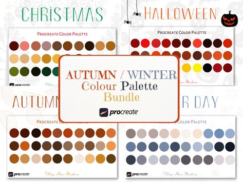 Winter | Autumn | Fall Procreate Color Palette Bundle | Halloween | Procreate Swatches | Procreate Palette | Digital Swatches Procreate Hygge Colors, Halloween Procreate, Procreate Swatches, Christmas Procreate, Procreate Palette, Halloween Borders, Procreate Color Palette, Retro Color Palette, Autumn Breeze