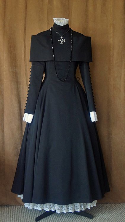 Dress: Atelier Boz Blouse, underskirt: F+FJewelry: Offbrand Gothic Historical Clothing, Priest Inspired Fashion, Nun Inspired Outfit, Gothic Priest Outfit, Goth Doctor, Cult Outfits, Gothic Priest, Nun Clothes, Doctor Vibes