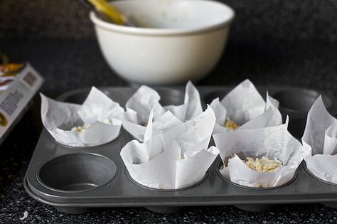 out of paper liners too? Cut parchment paper into 5-inch squares and form them into your empty muffin cups, pressing any creases flat Cottage Cheese Muffins, Ricotta Muffins, Cupcake Liner Crafts, Cupcake Liner Flowers, Whole Wheat Muffins, Make Cupcakes, Coconut Muffins, Cake Liner, Roasted Apples