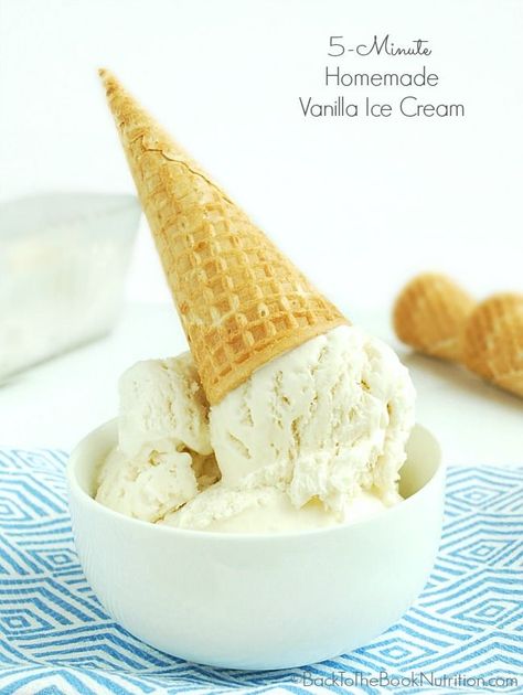 Fast and easy homemade vanilla ice cream with only four ingredients! A no-cook, no-churn, egg-free recipe everyone will love! | Back To The Book Nutrition Recipes With Vanilla Extract, No Egg Ice Cream Recipe, Easy Homemade Ice Cream, Vanilla Ice Cream Recipe, Homemade Vanilla Ice Cream, No Cook, Homemade Ice Cream Recipes, Waffle Cones, Cream Desserts