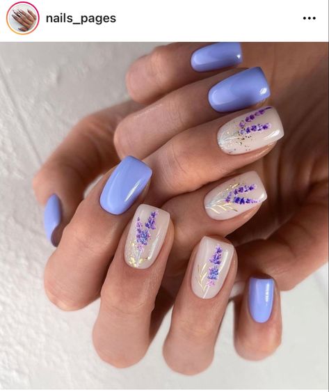 Lavender Flower Short Lilac Nails With Flowers, Ring Finger Nails, Lilac Nails, Finger Nail Art, Lavender Nails, Trendy Nail Design, Prom Nails, Glitter Nail Art, Cute Nail Designs