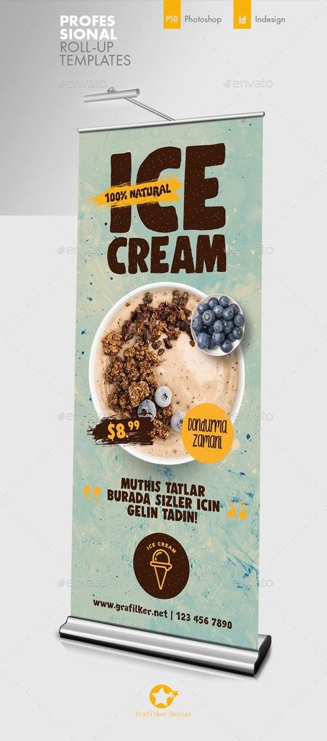 Ice Cream Roll-Up Templates Ice Cream Billboard Design, Standee Food, Standee Design Creative, Food Roll Up Banner, Pull Up Banner Design, Rollup Design, Standing Banner Design, Rollup Banner Design, Fashion Flyer