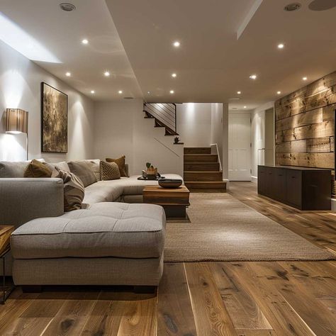 10 Stunning Basement Flooring Ideas with Engineered Hardwood • 333+ Inspiring Lifestyle Ideas Basement Flooring Ideas, Low Ceiling Basement, Contemporary Basement, Inspiring Lifestyle, Dream Basement, Basement Remodel Diy, Basement Living, Modern Basement, Basement Inspiration