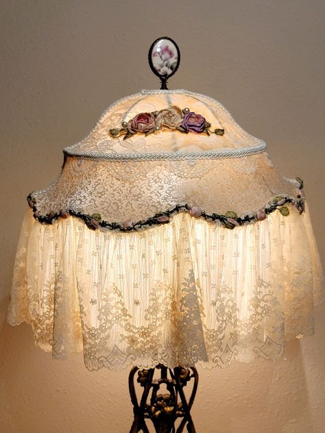 Antique Lace Lamp Shade - Handmade Lace Lamp, Vintage Lampshades, Classic Floor Lamps, Beaded Lampshade, Antique Lamp Shades, Beaded Lamps, Victorian Lamps, Victorian Lampshades, Antique Lamp