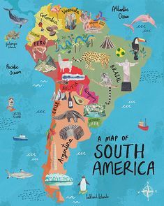 Wonderclub - Miranda Sofroniou Miranda Sofroniou, Continents Of The World, World Map Continents, Cartoon Map, South America Map, Geography Activities, Illustrated Maps, Travel Collage, Asia Map