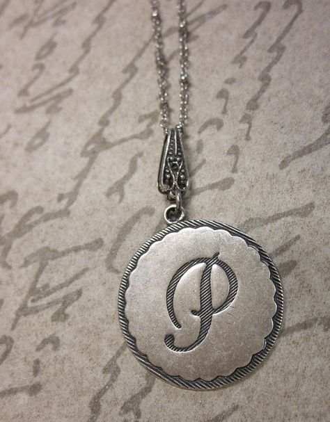 Necklaces Personalized, Initial P, Smitten Kitten, Initial Art, Pet Rock, Letter Necklace Silver, Initial Monogram, Round Pendant Necklace, Letter P