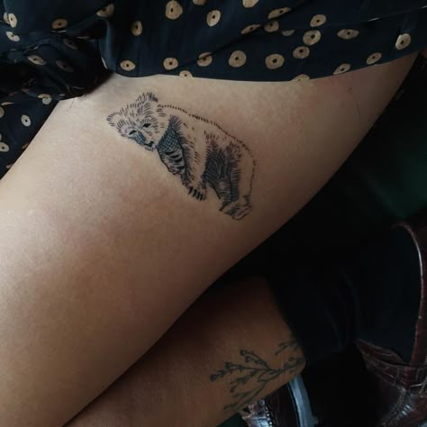 Sleeping Giant Tattoo, Bear Tattoo Aesthetic, Woodcut Bear Tattoo, Sleeping Bear Tattoo, Childhood Book Tattoos, Little Bear Tattoo, Cute Bear Tattoo, Baby Bear Tattoo, Black Bear Tattoo