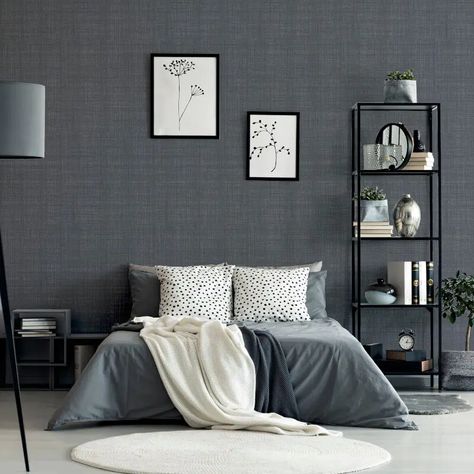 Arthouse Weave Plain Texture Dark Grey Wallpaper - 946006 Dark Grey Wallpaper Bathroom, Textured Grey Wallpaper, Plain Grey Wallpaper, Dark Gray Wallpaper, White Wash Walls, Dark Grey Wallpaper, Hot Pink Wallpaper, Wallpaper Room, Charcoal Wallpaper