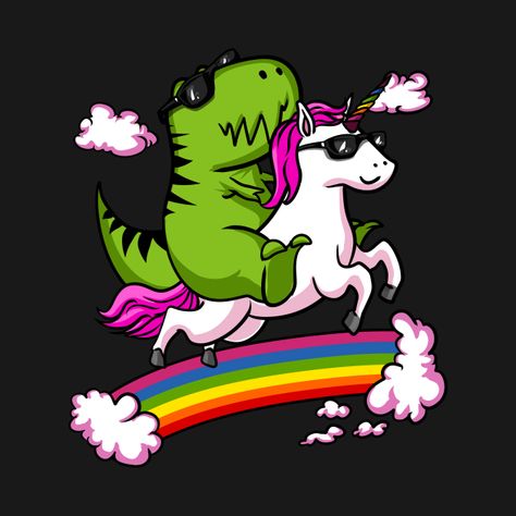 T-Rex Dinosaur Riding Unicorn - Unicorn - T-Shirt | TeePublic Magical Creatures Fantasy, Rex Tattoo, Lgbt Wallpaper, Unicorn Logo, Unicorn Poster, Dinosaur Posters, Unicorn Halloween, Unicorn Birthday Party, Magical Rainbow