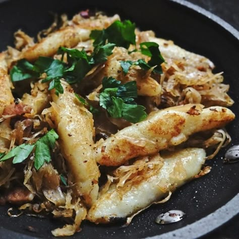 German Potato Noodles with Sauerkraut (Schupfnudeln)￼ - dirndl kitchen German Sauerkraut Recipe, German Noodles, German Food Authentic, Potato Noodles, German Potato, German Potatoes, Potato Pasta, Sauerkraut Recipes, Noodle Recipe