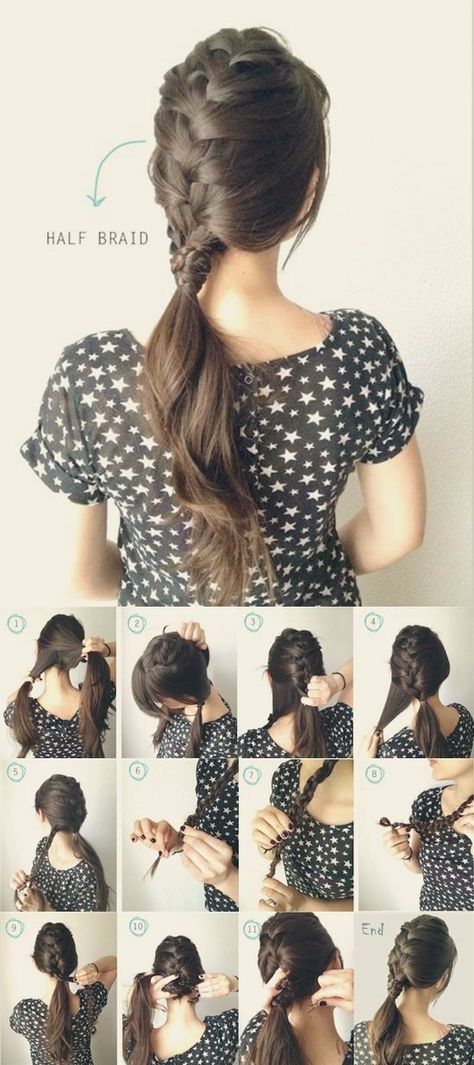 Types Of Ponytails, Ponytail Hairstyles Tutorial, Half Braid, French Braid Hairstyles, Braided Ponytail Hairstyles, Braided Hairstyles Tutorials, Everyday Hairstyles, Braided Ponytail, Ponytail Hairstyles