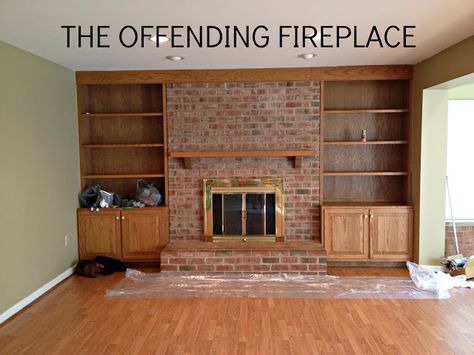 East Coast Creative: Brass Fireplace Update Update Brick Fireplace, Brick Fireplace Remodel, Fireplace Redo, Painted Brick Fireplace, Painted Brick Fireplaces, Brass Fireplace, Fireplace Update, Fireplace Doors, Brick Fireplace Makeover