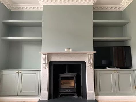 ALCOVE CABINETS | JAMES CARPENTRY LONDON | FITTED FURNITURE SPECIALISTS Terrace House Living Room, Edwardian Living Room, Alcove Ideas Living Room, Room Cupboard, Living Room Cupboards, Alcove Cabinets, Alcove Cupboards, Alcove Shelving, Snug Room