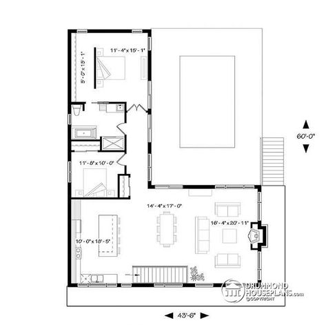 Mid Century House Plans, L Shaped House Plans, Basement Construction, Casa Hobbit, Plan Chalet, L Shaped House, Drummond House Plans, House Planning, Granny Flats