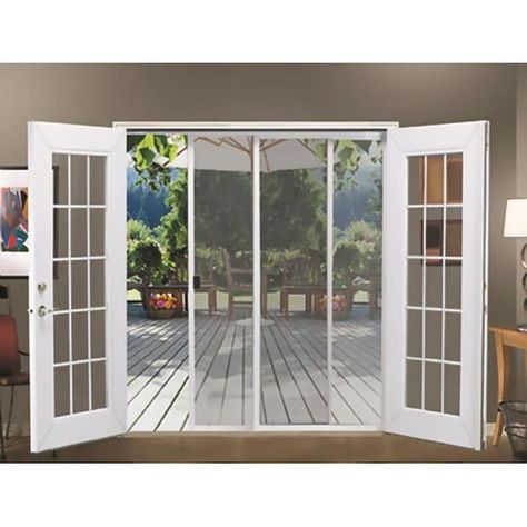 JELD-WEN White Aluminum Frame Sliding French Door Screen Door (Common: 72-in x 80-in; Actual: 70.625-in x 77.562-in) in the Screen Doors department at Lowes.com Doors With Screens, Double Screen Doors, Sliding Patio Screen Door, Sliding French Doors Patio, French Doors With Screens, Aluminum Screen Doors, Patio Screen Door, French Doors Bedroom, Sliding French Doors