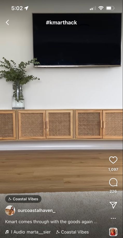 Entertainment hack from kmart sideboards Kmart Inspired Bedroom, Kmart Rattan Sideboard Hack, Kmart Rattan, Kmart Home, Kmart Hacks, Rattan Sideboard, Furniture Hacks, Rattan Furniture, Lounge Room