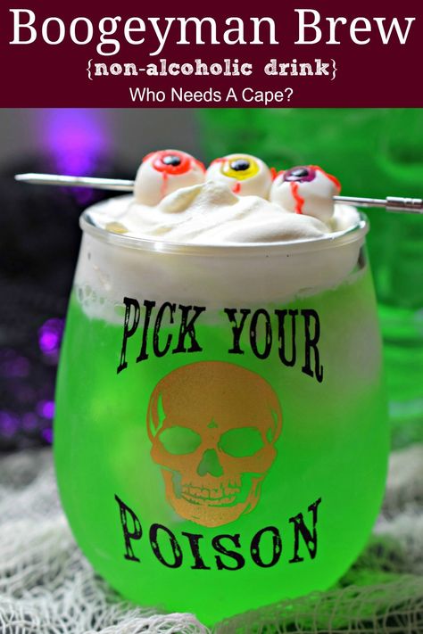 Looking for a fun non-alcoholic drink for your Halloween Party? Boogeyman Brew is a fun, brightly colored beverage perfect for kids! #halloweenparty #halloweendrink #nonalcoholicdrink Halloween Italian Sodas, Halloween Mocktails Non Alcoholic Recipes, Witches Brew Non Alcoholic, Halloween Drinks For Kids Party, Halloween Mocktail Recipe Non Alcoholic, Halloween Drinks Nonalcoholic Kids, Halloween Beverages Non Alcoholic, Halloween Non Alcoholic Punch, Halloween Drink Recipes Nonalcoholic