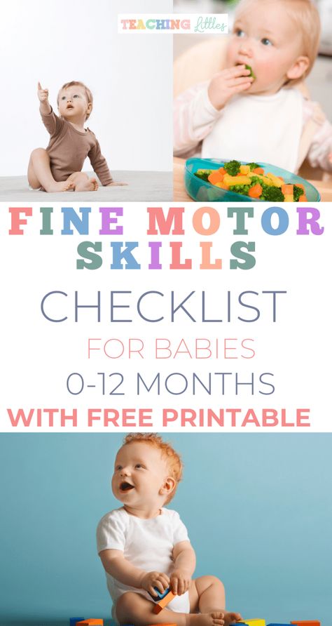 Do you ever wonder what fine motor skills your baby should be able to do? Use this checklist and free printable as a guideline to track your baby's development! Baby Development Chart, Baby Development Milestones, Baby Milestone Chart, Baby Development Activities, Fine Motor Skills Activities, Motor Skills Activities, Toddler Development, Baby Care Tips, Development Activities