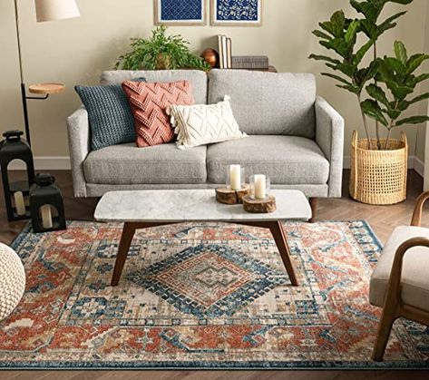 Light Gray Couch, Light Gray Sofas, Grey Sofa Living Room, Grey Couch, Distressed Area Rug, Vintage Medallion, Tikal, Inspire Me Home Decor, Well Woven