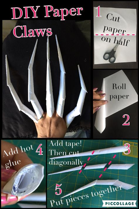 Halloween Claws Diy, How To Make Claws Out Of Paper, Paper Claws Tutorial, How To Make Claws, Fnaf Crafts Diy, Diy Claws, Cosplay Props Diy, Cardboard Accessories, Paper Claws